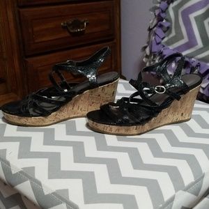 Strappy black wedges